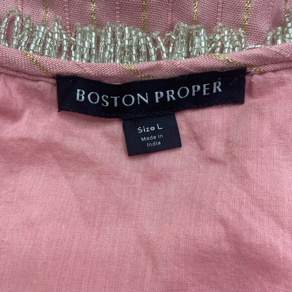 Boston Proper Dress Womens Large Pink Gold Striped Beaded Silver Fringe Low Back - Picture 6 of 15